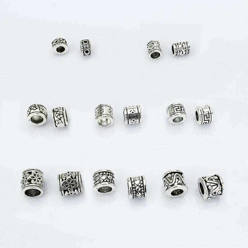 LolliBeads (TM) Antiqued Silver Tone Bracelet Jewelry Marking Large Hole Spacer Beads Round Tube Charm Beads (80pcs) - Image 3